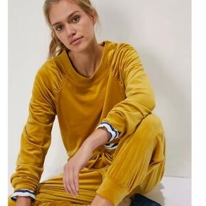 Anthropologie Saturday Sunday Mustard Yellow Velour Velvet Sweater Size Small